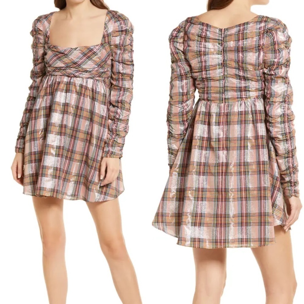 Saylor Yulia Dress Long Sleeve Mini Babydoll Plaid